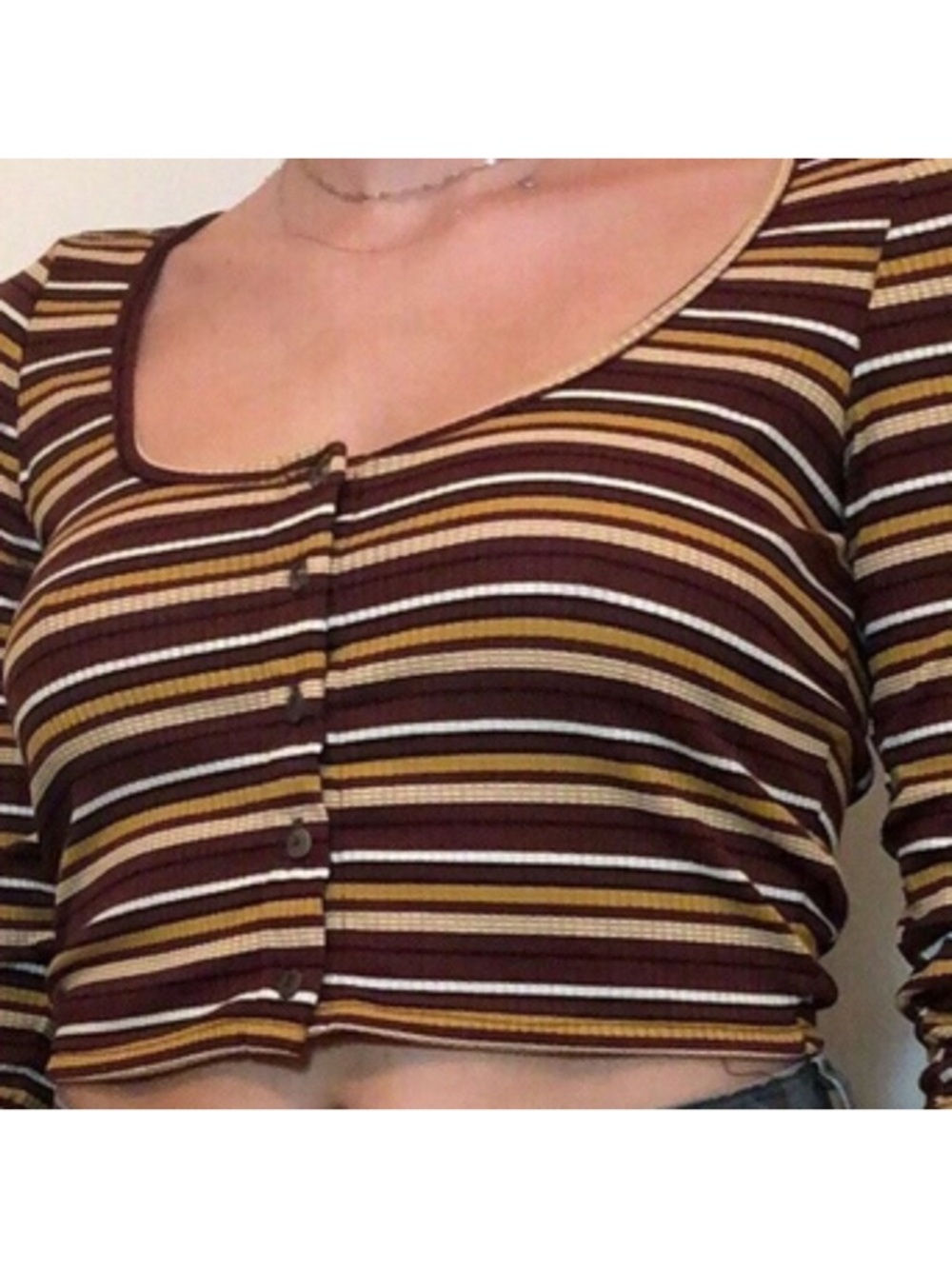 Free People Intimately Cropped Striped Top Small Button Front Ribbed Scoop Neck - Picture 2 of 8
